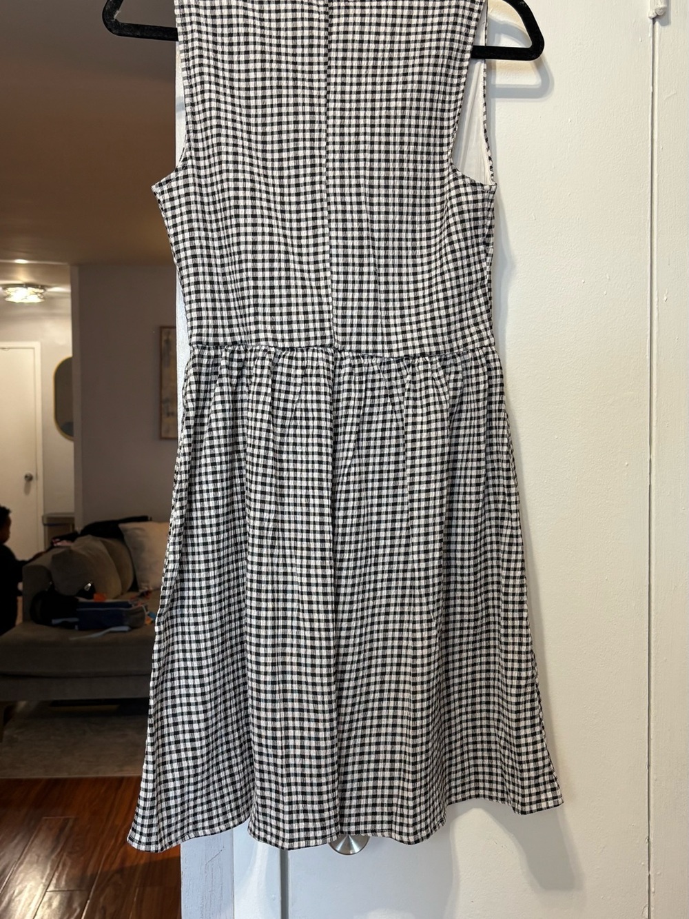 LOFT Black and White Gingham V-Neck Midi Dress - Picture 4 of 5